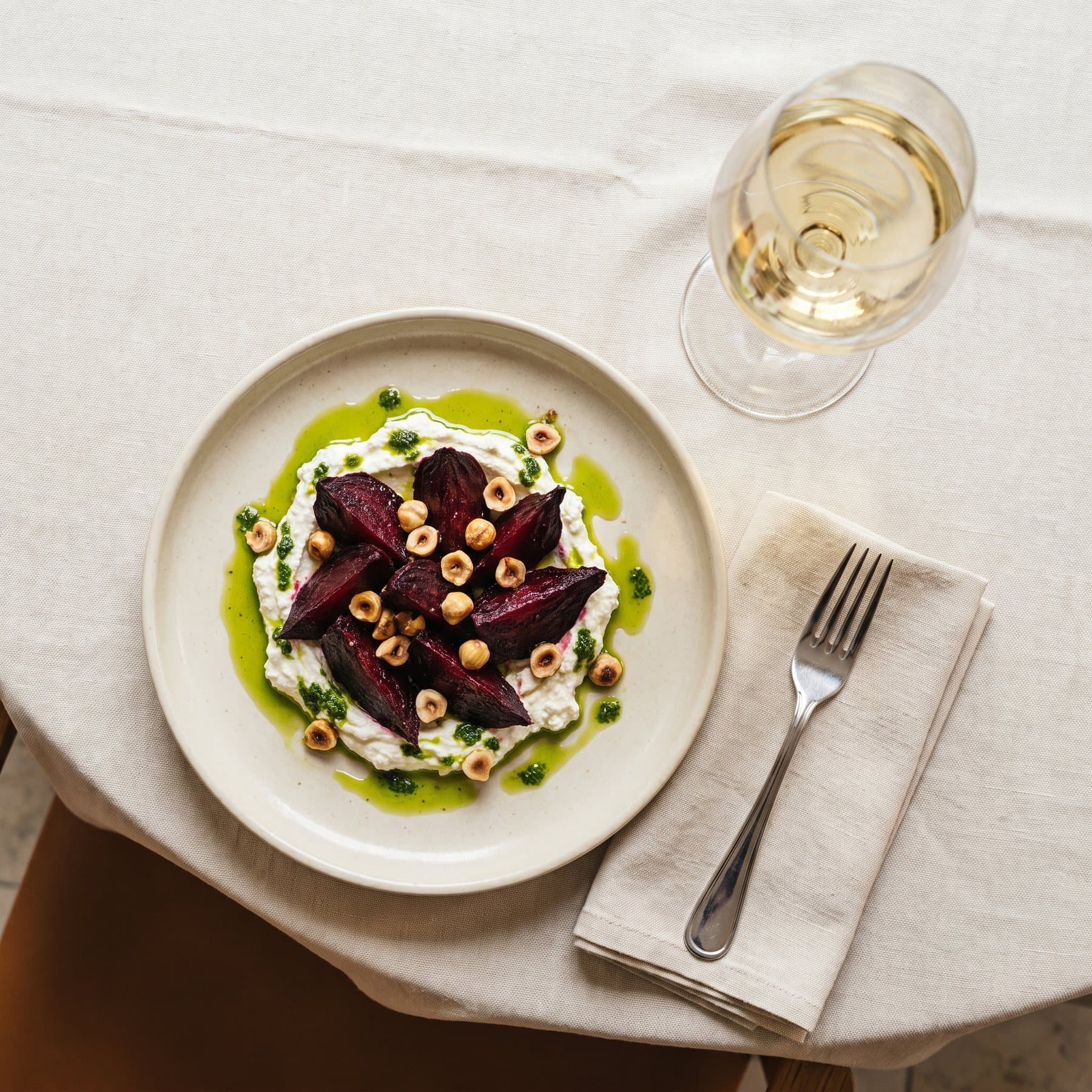 Roasted beetroot with whipped ricotta and hazelnut