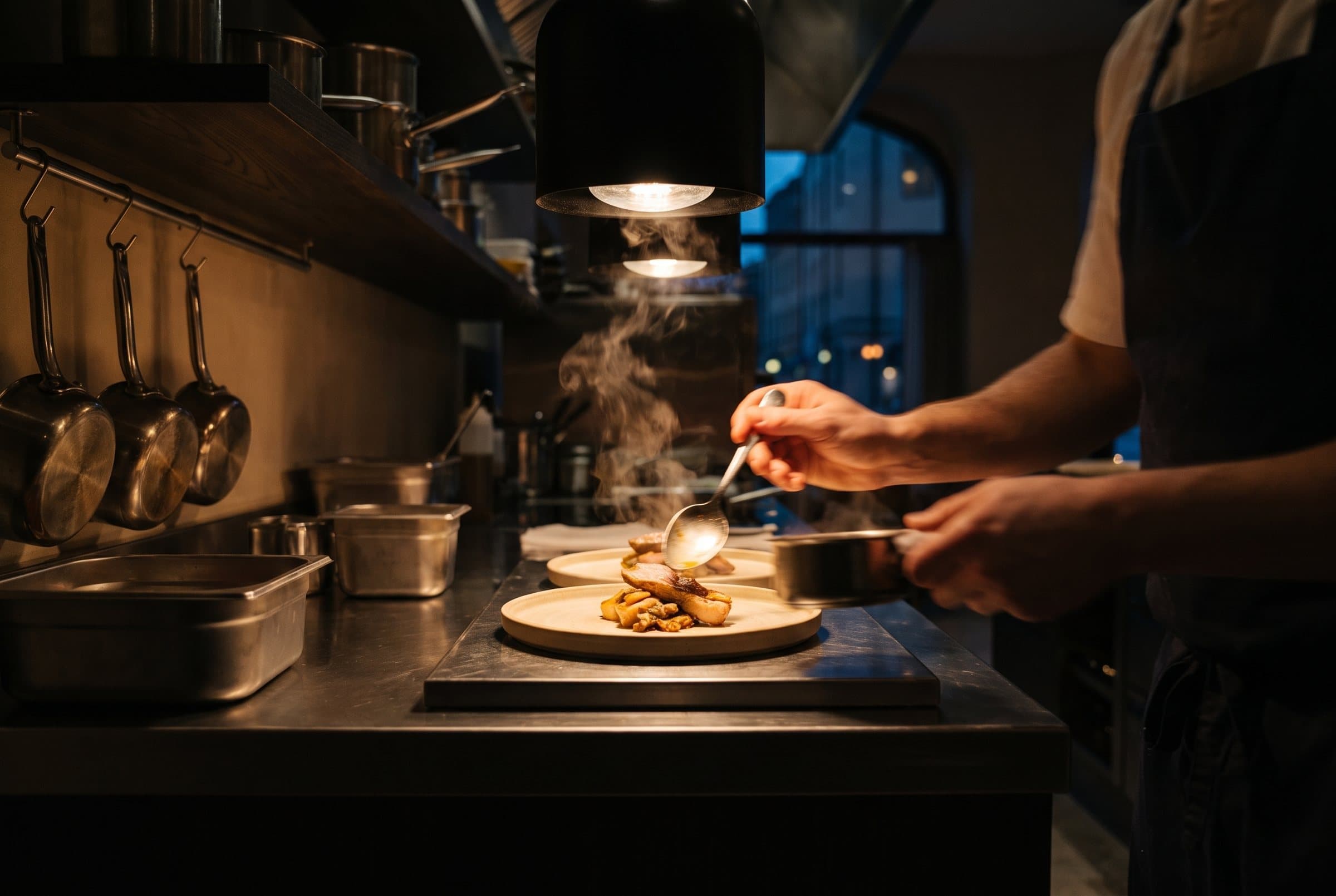 A cook plating at the pass